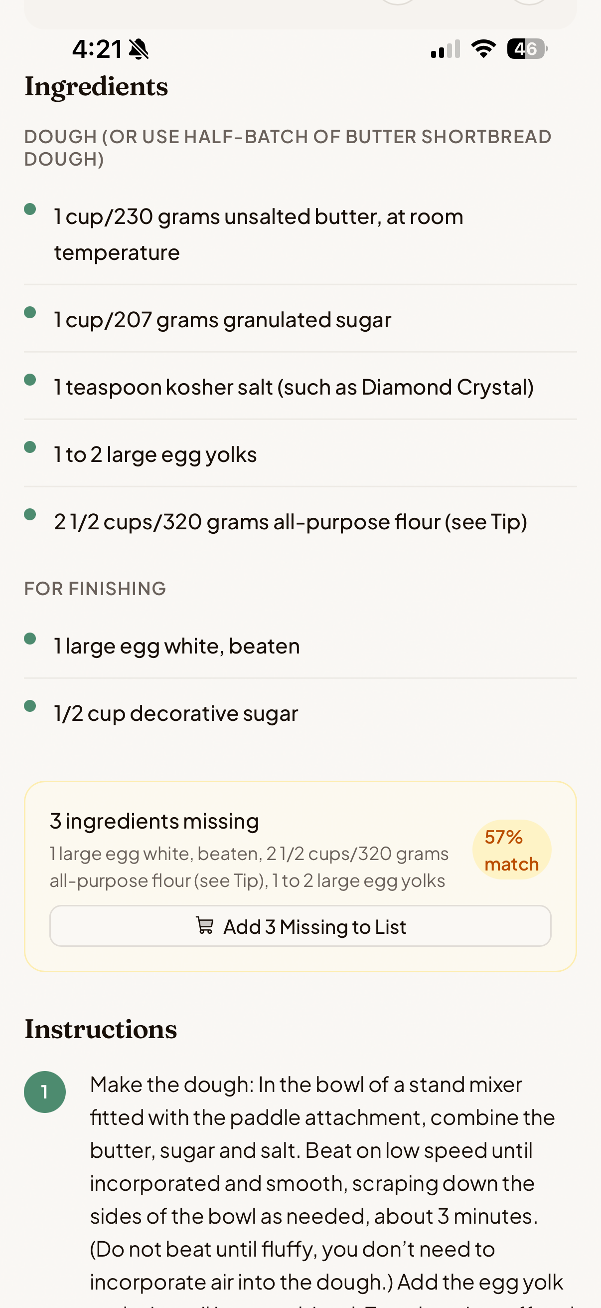 Recipe ingredients